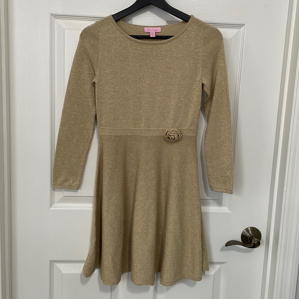 Lilly Pulitzer girls tan and gold long sleeve dress